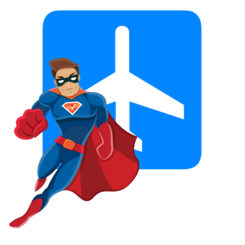 Activation Hero superhero with airport trip icon, helping drivers restricted from airport pickups get reactivated